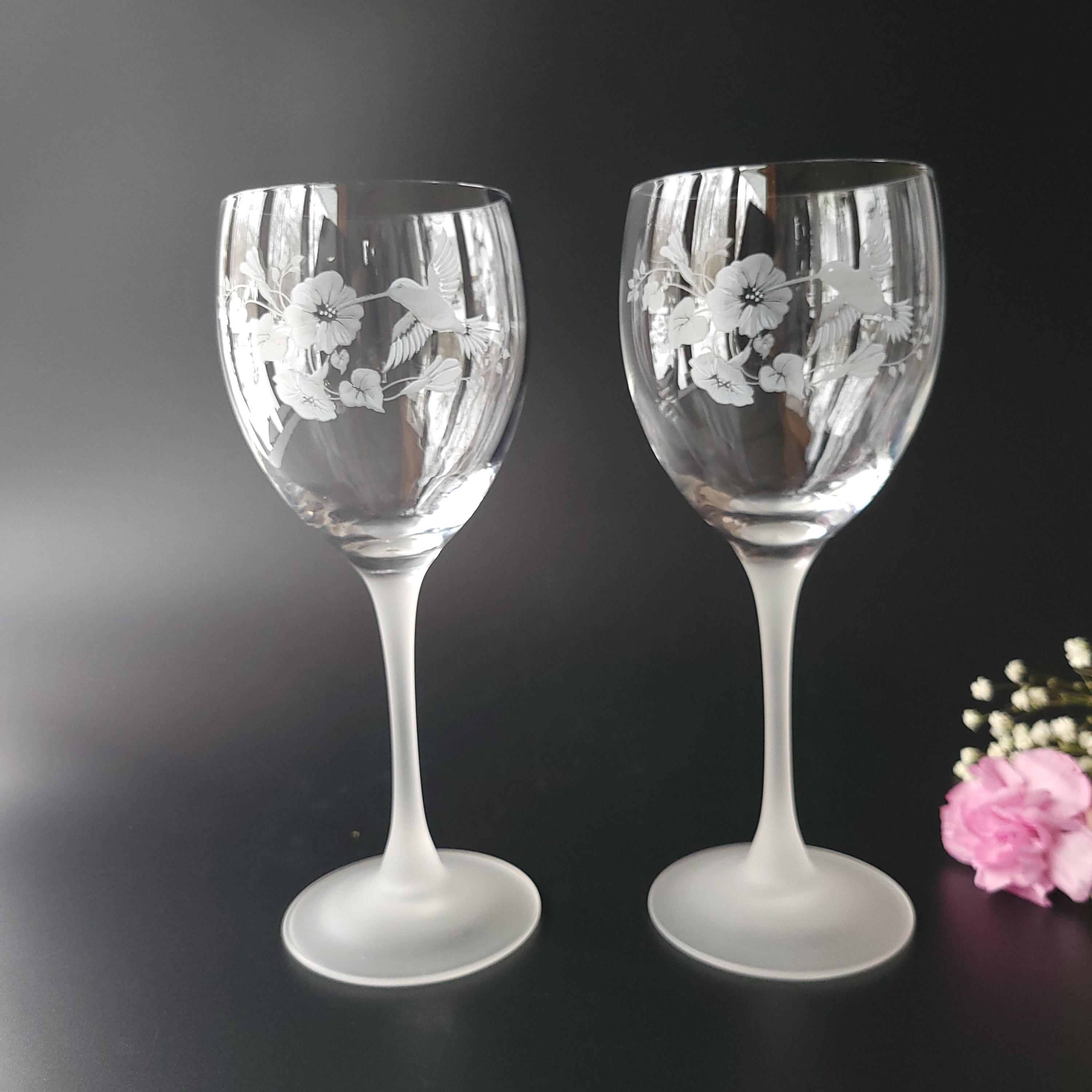 Vintage Avon Etched Hummingbird Floral Water Goblets, Larger Wine ...