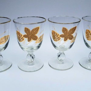 Vintage Libbey Golden Leaves Wine / Water Goblets, Set of 4, Gold Rims, Midcentury, MCM Barware, Wedding Engagement Shower Gift, Lovely Set!