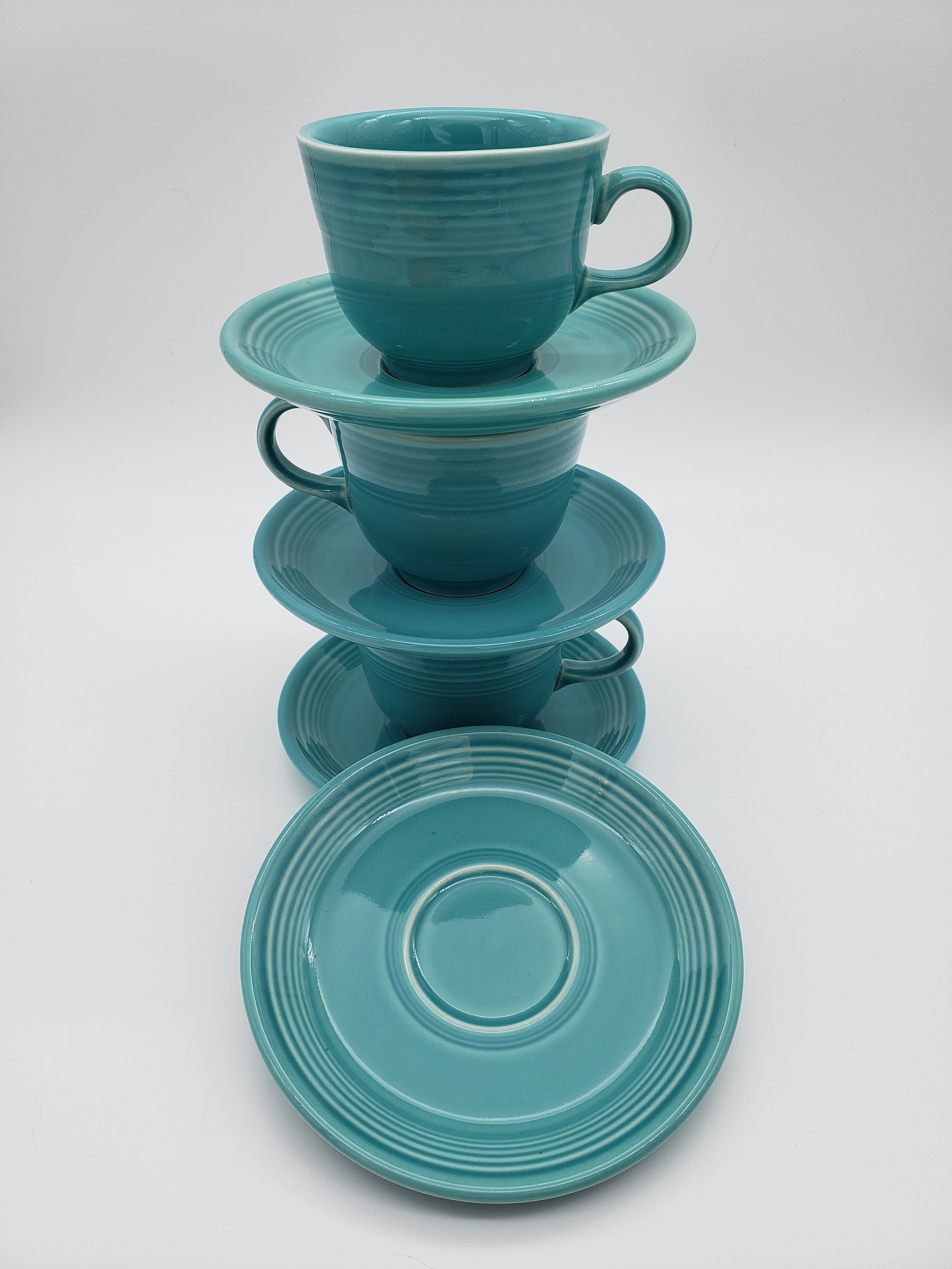 Fiesta Ware Cups and Saucers Teal Green - Etsy