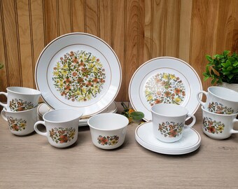 Vintage Corelle Indian Summer Dishware, Dinner, Salad, Luncheon, Bread Plates, Sugar, Creamer, Cups, Saucers, Cereal & Berry Bowls, Nice!