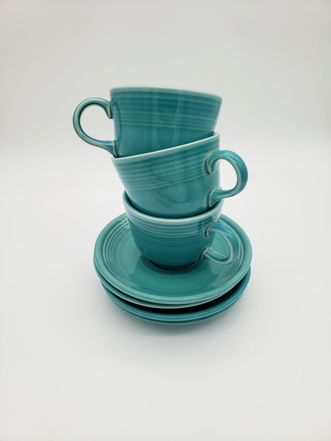 Fiesta Ware Cups and Saucers Teal Green - Etsy