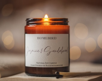 Jasmine & Sandalwood - Hand Poured Natural Soy Wax Candle | Homebird Candle Co