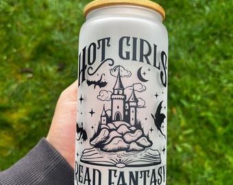 Hot Girls Read Fantasy Frosted Glass Cup Tumbler Booktok Gift | Birthday Gift | Gifts for Her | Booktok | Bookish Gift Fantasy book Bookends