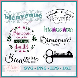 SVG Bienvenue Bundle, SVG Francais, Svg Panneau Rond en Bois, Svg Famille et Amis, Panneau de Porte Rustique, Svg Welcome Sign, Svg Accueil