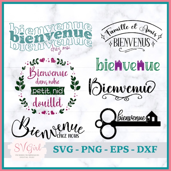 SVG Bienvenue Bundle, SVG Francais, Svg Panneau Rond en Bois, Svg Famille et Amis, Panneau de Porte Rustique, Svg Welcome Sign, Svg Accueil