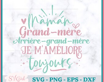 SVG Arrière-Grand-Mère Français, SVG Arrière-Grand-Maman, Svg Mamie,  Svg Great Grandmother French, Svg Je t'aime Arrière-Grand-Mère