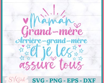 SVG Arrière-Grand-Mère Français, SVG Arrière-Grand-Maman, Svg Mamie,  Svg Great Grandmother French, Svg Je t'aime Arrière-Grand-Mère
