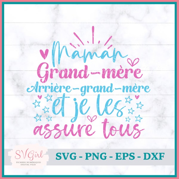 SVG Arrière-Grand-Mère Français, SVG Arrière-Grand-Maman, Svg Mamie,  Svg Great Grandmother French, Svg Je t'aime Arrière-Grand-Mère