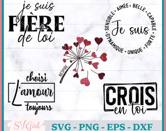 SVG Inspiration Bundle, Svg Francais, SVG Je suis, Svg Motivation, Svg Amour, Svg Fiere de Toi, Produit numérique, French Svg, Cadeau