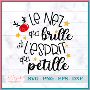 May include: Black and white text graphic with a red and white reindeer nose. The text reads "Le Nez qui brille et L'ESPRIT qui pétille".