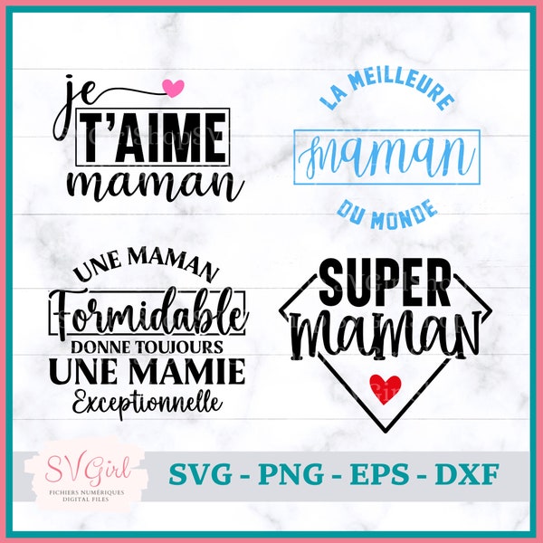 SVG Je t'aime Maman, Svg La Meilleure Maman, Svg Mamie, SVG Français, Digital Download, Produit Numérique, Svg Dessins