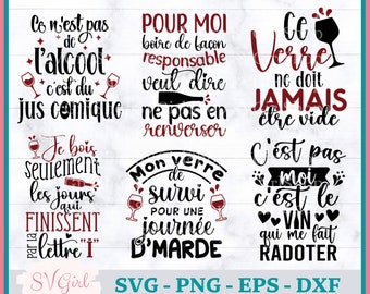 SVG Vin Bundle, SVG Français, Svg Vin, Svg Wine, Drole, Digital Download, Produit numérique, Svg Dessins, Autocollants, Cut File Dxf Png Eps