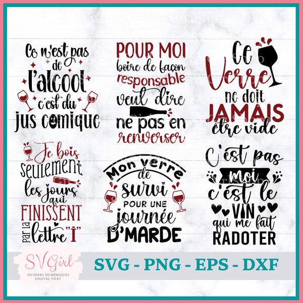 SVG Vin Bundle, SVG Français, Svg Vin, Svg Wine, Drole, Digital Download, Produit Numérique, Svg Dessins, Autocollants, Cut File Dxf Png Eps