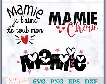 Svg Mamie Français, SVG Je t'aime Mamie, SVG Mamie Chérie, Svg grand-mère, Svg grand-mère, Love Mamie Svg, Français Mamie Svg, cadeau Mamie