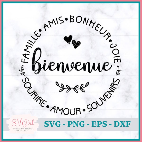 SVG Bienvenue, SVG Francais, Svg Panneau Rond en Bois, Svg Famille et Amis, French Svg, Svg Panneau de Porte, Svg Welcome Sign, Svg Accueil