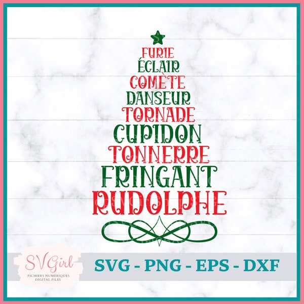 SVG Rennes du Père Noël, SVG Arbre de Noel, SVG Christmas Reindeers, SVG Tree, SVG Rudophe, SVG Boules de Noël, SVG Français Noël, SVG Noël