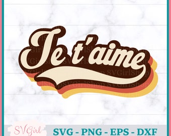 SVG Je t'aime, Svg St. Valentin, Retro, SVG Français, Digital Download, Produit Numérique, Svg Dessins, Autocollants, Cut File Dxf Png Eps