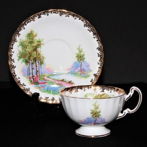 Aynsley Bluebell Time Teacup Set | Vintage Aynsley Oban Shape Tea Cup & Saucer Set