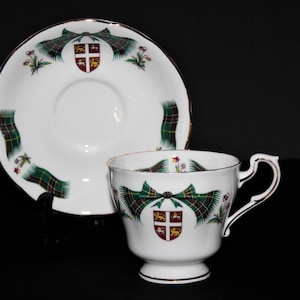 Royal Adderley Newfoundland Tartan Teacup & Saucer | Ridgway Potteries Fine Bone China England | Newfoundland Coat of Arms | Pitcher Plant