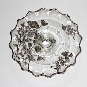 Vintage 25th Anniversary Cake Stand: Silver Overlay Glass Plate
