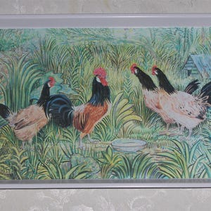 Kelsey of Stonehouse Rooster Tray | Vintage Rooster & Hens Tray | Retro Rooster Serving Tray | Drinks Tray