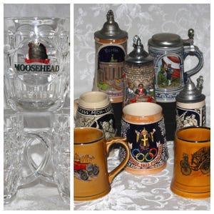 Vintage Beer Stein Collection: King, Gerz, Wade, Moosehead, Stella Artois