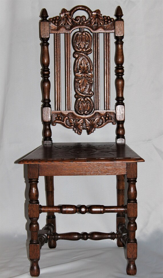 Vintage Handcarved Solid Wood Chair Etsy
