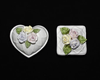 Pair of Millard Lister Ceramic Trinket Boxes | Heart Shaped Ring Box | Vintage Trinket Box