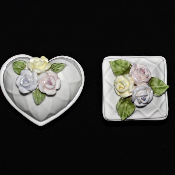 Pair of Millard Lister Ceramic Trinket Boxes | Heart Shaped Ring Box | Vintage Trinket Box