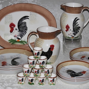 Vintage Rooster Serving Dishes | Rooster & Hen Pitchers | Platter | Serving Bowl | Pasta Bowls | Egg Holders | By Décor Design