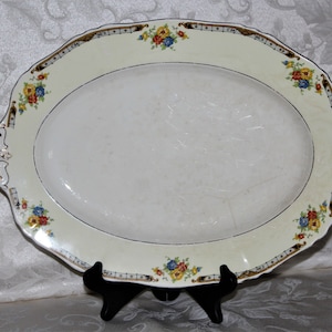 Plat Alfred Meakin Harmony vintage : 14,5 pouces fleurs et bordures dorées