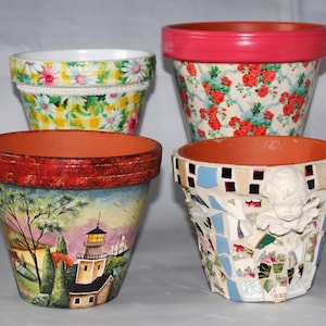 Unikalne, ręcznie robione doniczki | Vintage Planters | Dekupaż | Malowane ręcznie | Broken Ceramics Art