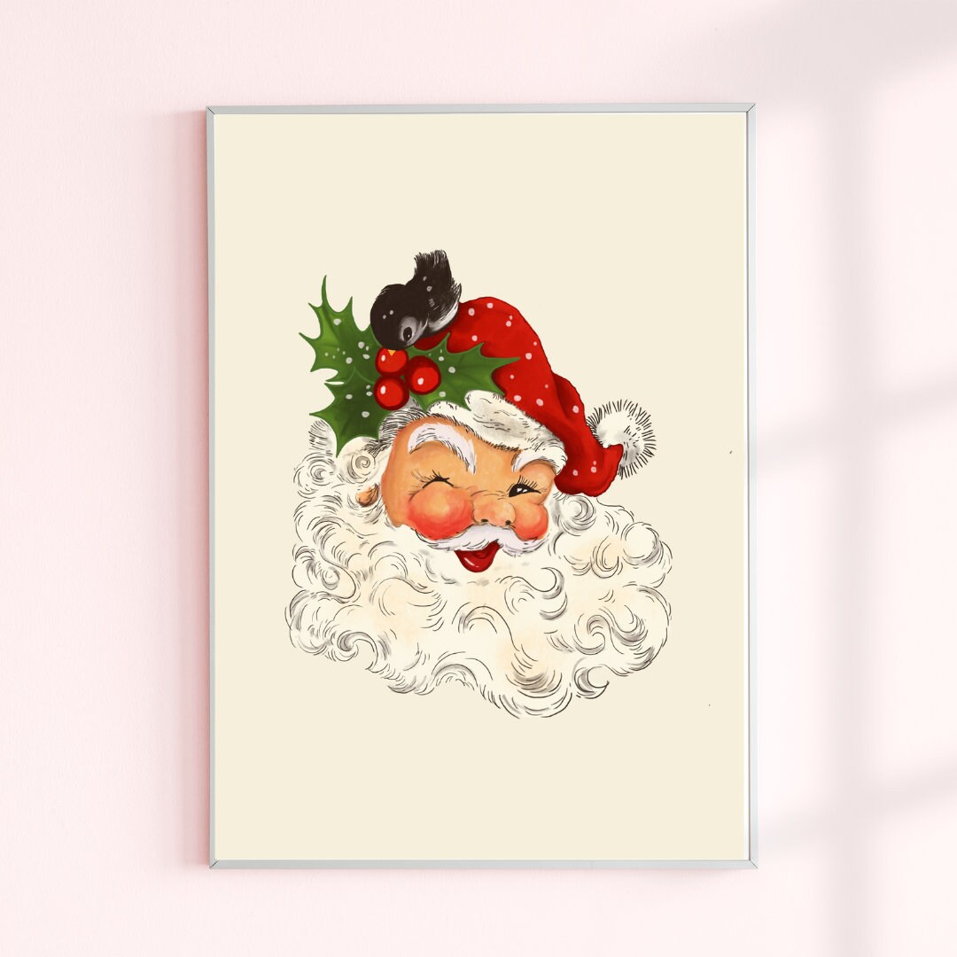 Vintage Santa Wall Art, Printable Santa Art, Christmas Wall Art, Vintage Style Christmas Art