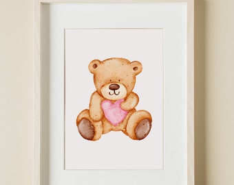 Valentines Teddy Bear Print || Valentines Wall Decor || Love || Heart Wall Print || Printable Wall Art || Digital Wall Art