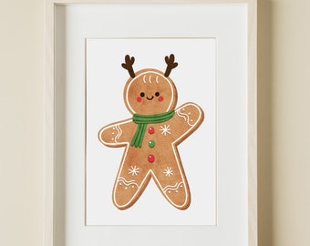 Gingerbread Man Printable Art, Gingerbread Decor, Christmas  Wall Art, Vintage Style Christmas Art, Vintage Christmas, Christmas Print