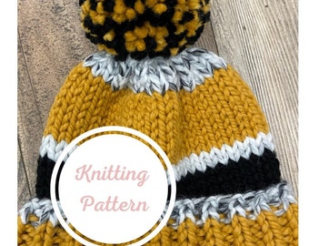 Team Spirit Hat Knitting Pattern: Super Bulky Yarn Beanie (Digital Download)