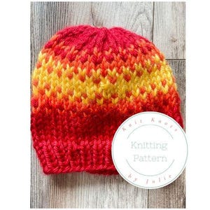 Fiery Fair Isle Hat Knitting Pattern: Super Bulky Yarn (PDF Pattern)