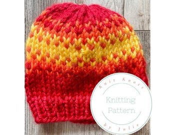 Fiery Fair Isle Hat Knitting Pattern: Super Bulky Yarn (PDF Pattern)
