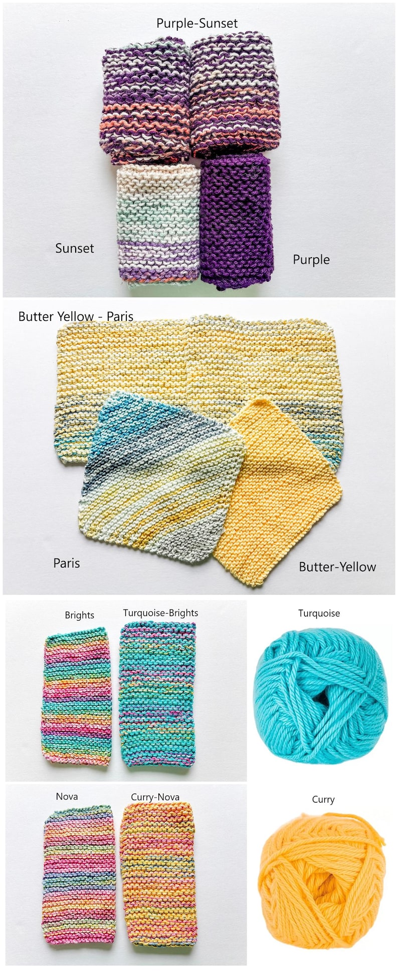 100% cotton dishcloth/washcloth in multiple colors.  Handknit face cloths
