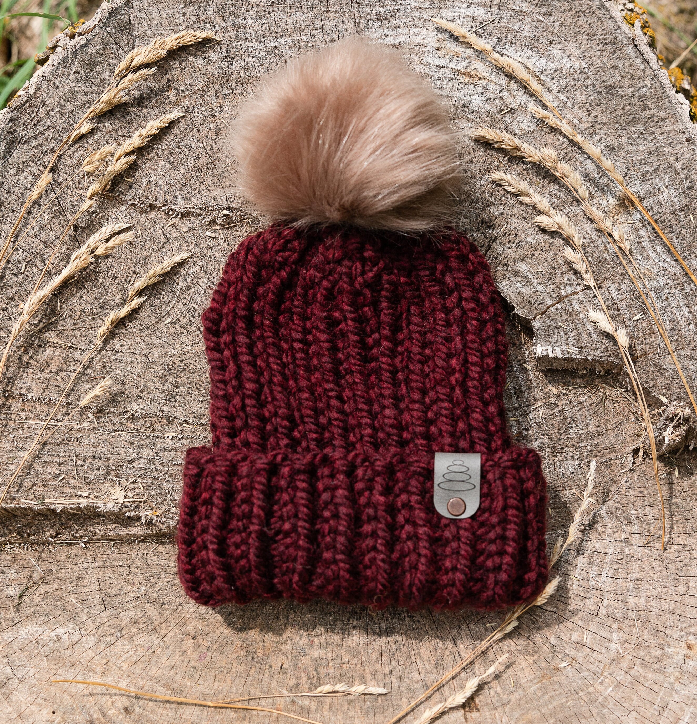 Burgundy Beanie With Fur Pom - Etsy display picture 2