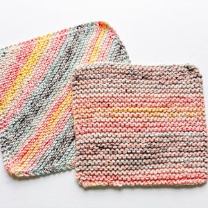 100% cotton hand knit face cloth in pastel hues