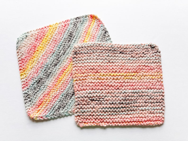 100% cotton hand knit face cloth in pastel hues