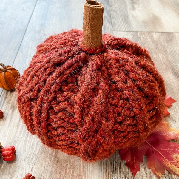 Knit pumpkin with cables | Pumpkin with mock cables for fall decor
