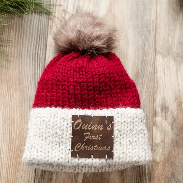 Personalized Baby Santa Hat with Removable Faux Fur Pom-Pom - Perfect for Baby's First Christmas| Baby's first Christmas hat | Baby name hat