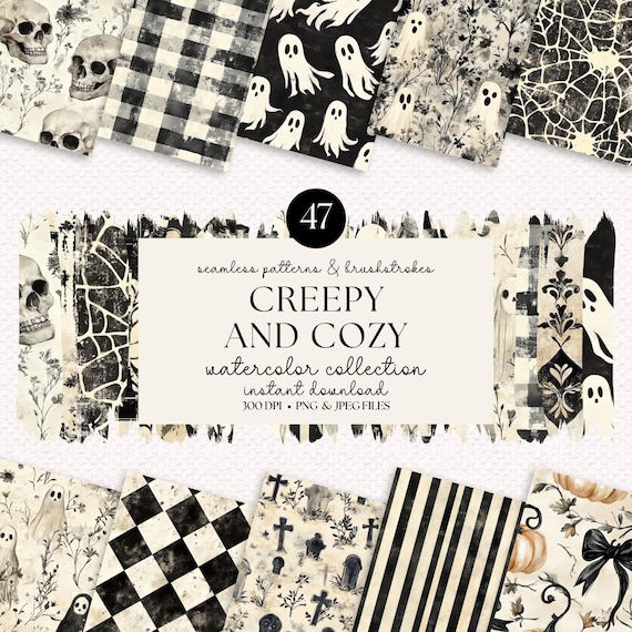 Cozy Halloween Watercolor Patterns: Seamless PNG & JPEG Bundle (Digital Papers)