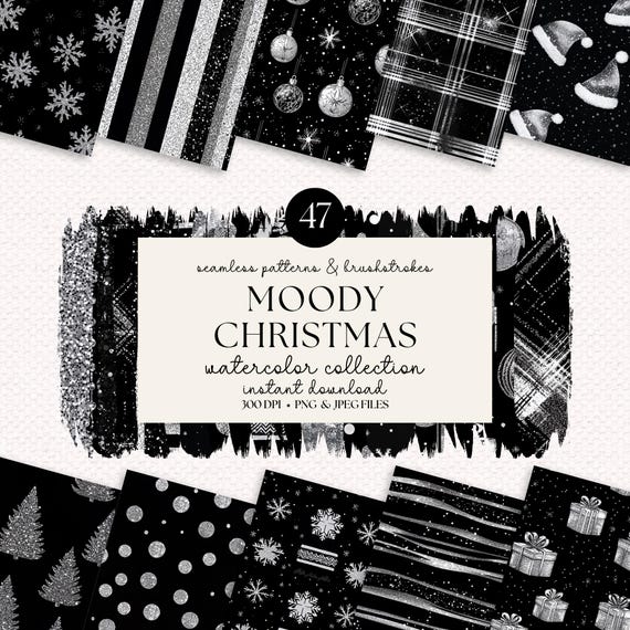 Moody Christmas Watercolor Patterns: Elegant Brushstrokes (Digital Download)