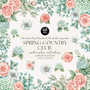 Frühling, Blumen Aquarell Clipart Bundle - Pastell Blumen Illustrationen, Botanische Elemente, digitaler Download PNG 300 DPI Set