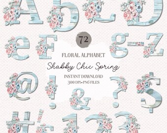 Shabby Chic Floral Alphabet PNG Set: Spring Watercolor Letters (Digital Download)