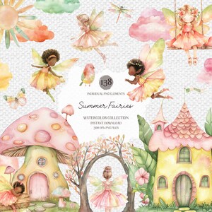 Bundle de cliparts jardin féerique aquarelle - forêt enchantée, png licorne, dessins par sublimation, clipart fée, téléchargement immédiat