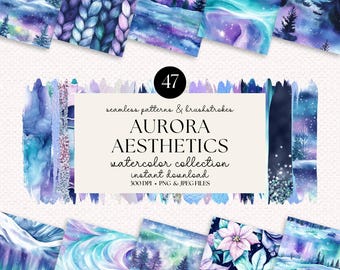 Northern Lights Watercolor Patterns: Brushstrokes Bundle (Digital Download)